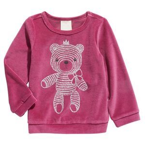Girls Magenta Pink Velvet Velour Teddy Bear Winter Sweatshirt Size 4t NEW